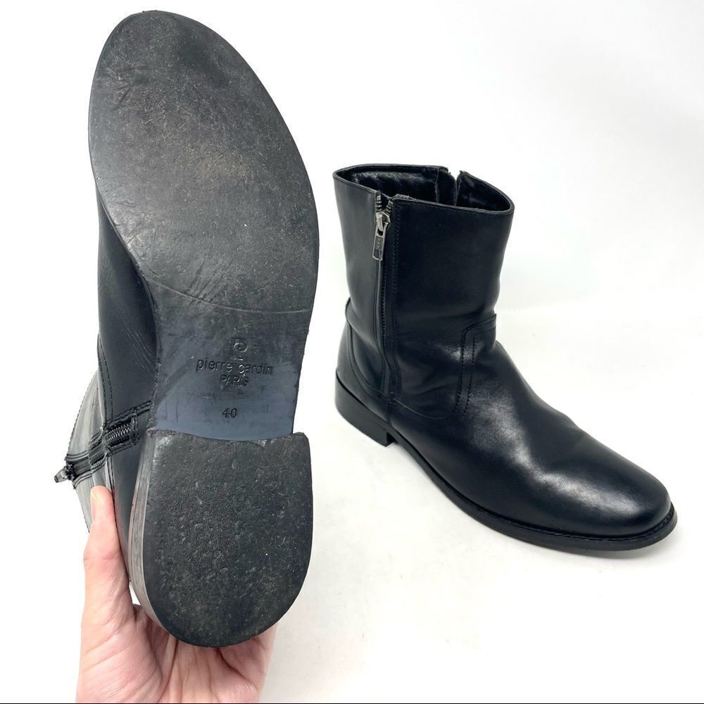 PIERRE Cardin Paris Black Side Zip Leather Ankle Boots Size 40/9 - Picture 7 of 7